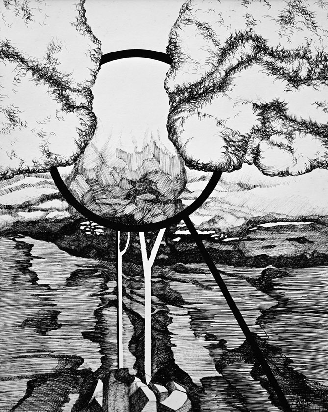 Dariusz Piekut: Powiększenie | piórko, tusz, karton, 34 x 27 cm | 1994