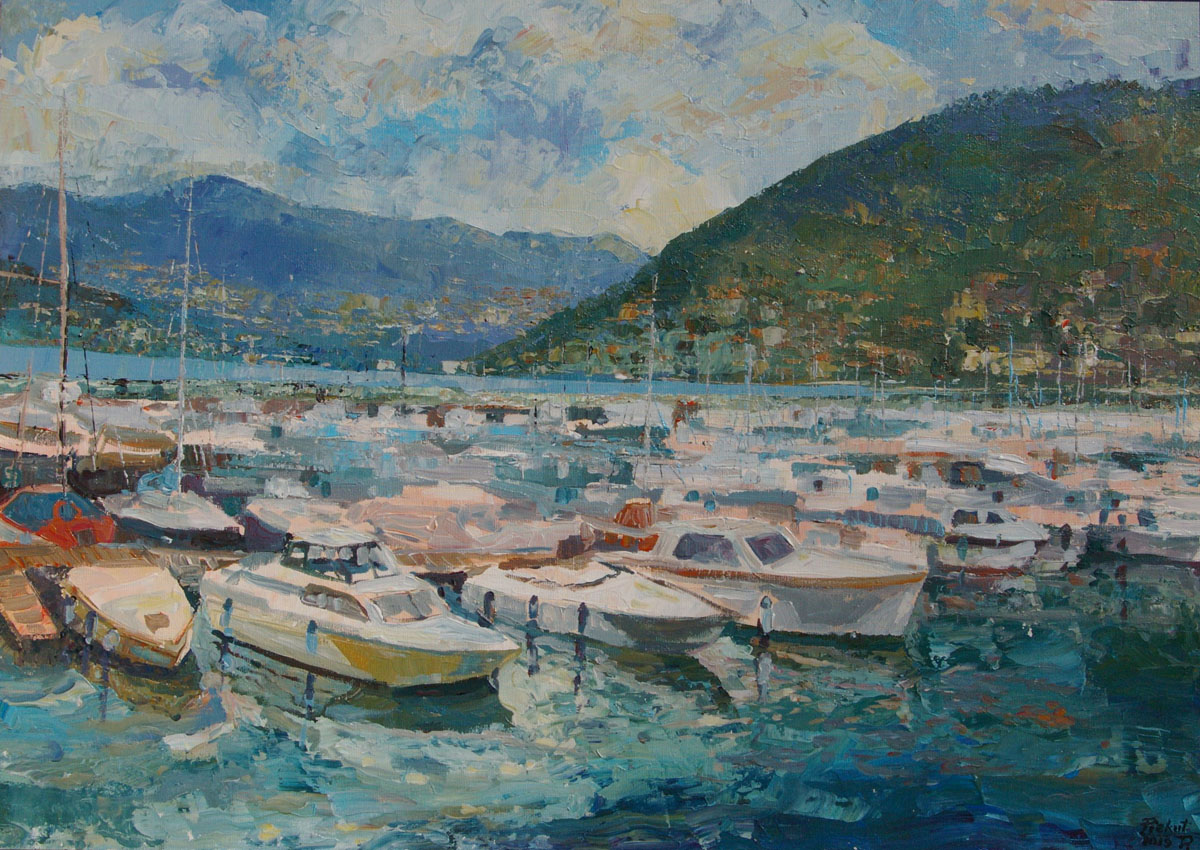 Dariusz Piekut: Nad J. Como | akryl, płótno, 50x70 cm | 2019