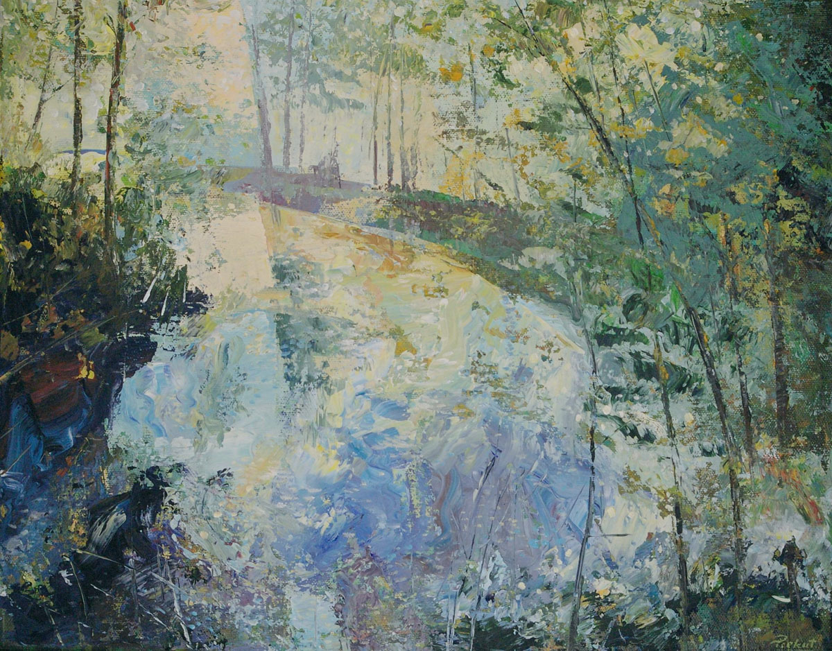 Dariusz Piekut: Nad stawem | akryl, płótno, 40x50 cm | 2017