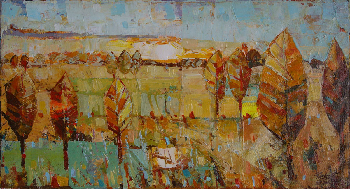 Dariusz Piekut: Roztoczańska Bajka 126 | akryl, płótno, 21 x 38 cm | 2020