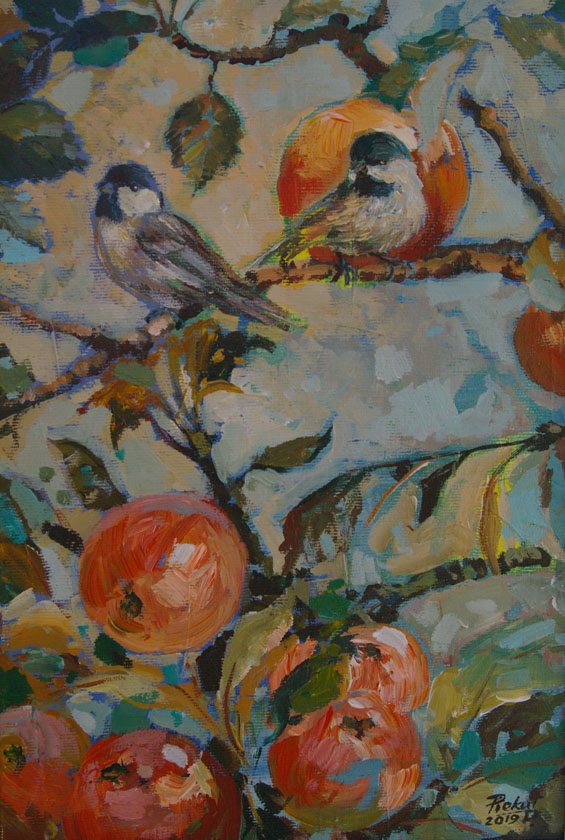 Dariusz Piekut: W sadzie | akryl, płótno, 30x20 cm | 2019