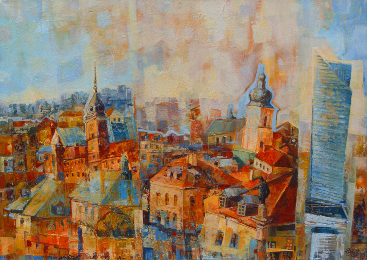 Dariusz Piekut: Bajkowa Warszawa IV | akryl, płótno, 50x70 cm | 2018
