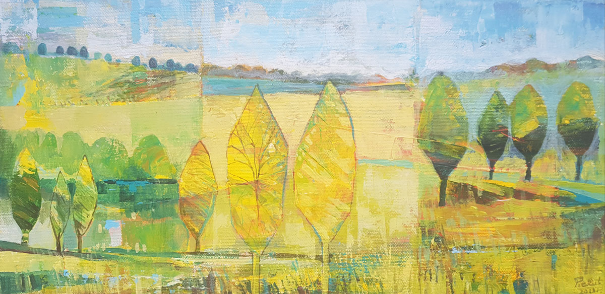 Dariusz Piekut: Roztoczańska Bajka 218 | akryl, płótno, 20x40 cm | 2018