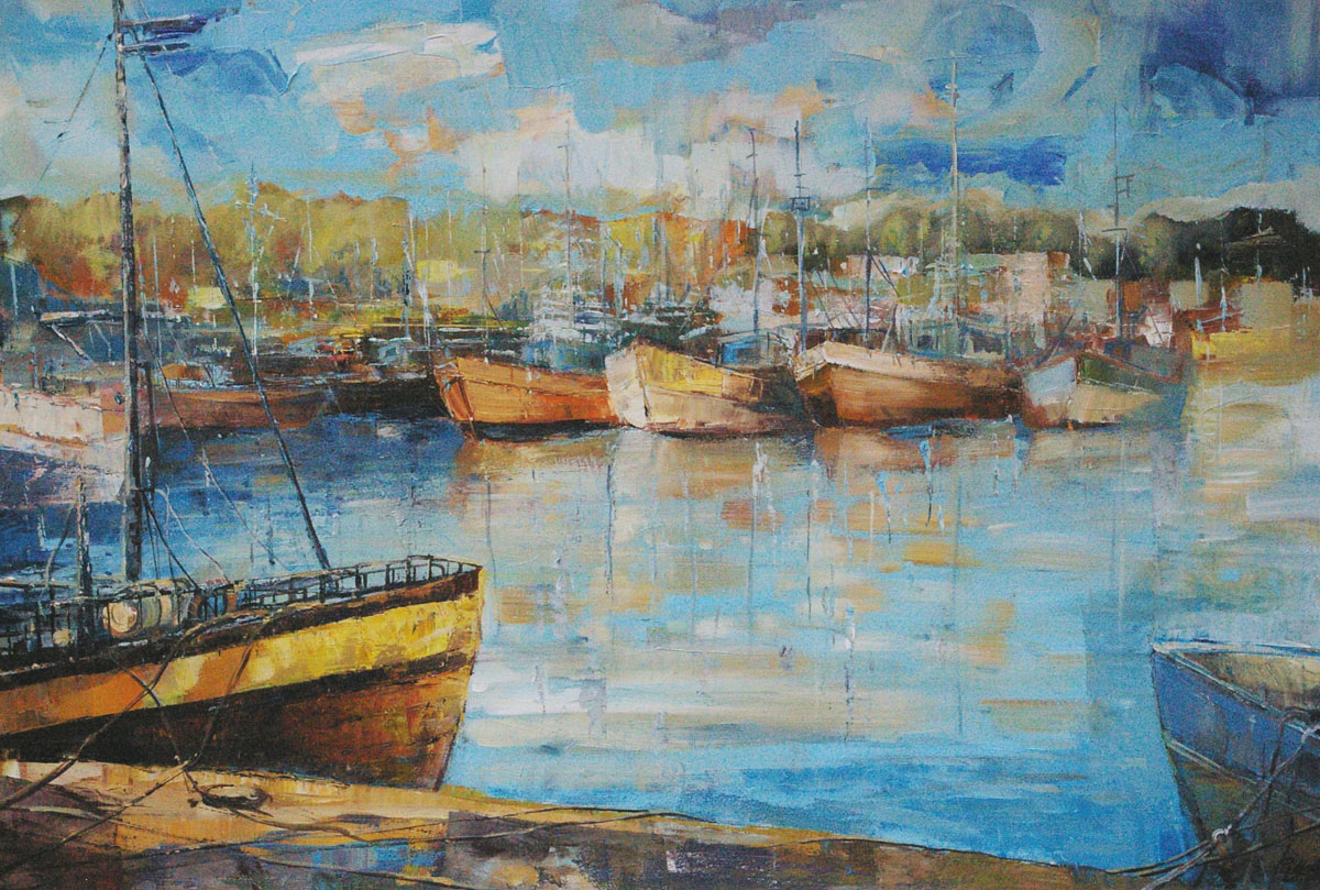 Dariusz Piekut: W porcie | akryl, płotno, 70x100cm | 2017
