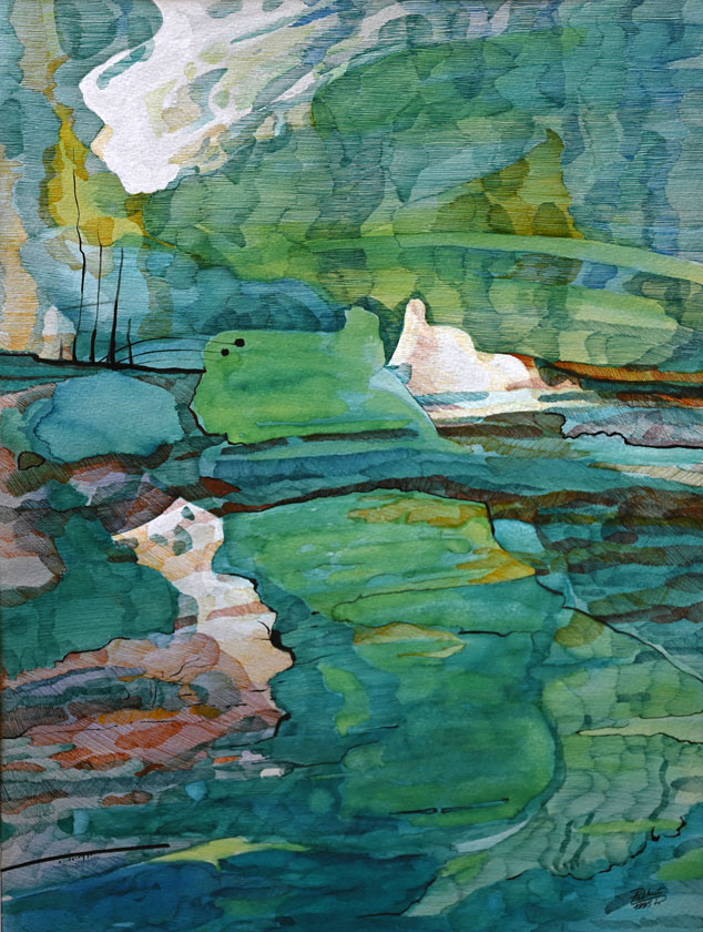 Dariusz Piekut: Pejzaż I | tech. mieszana, karton, 38 x 28, 5 cm | 1995