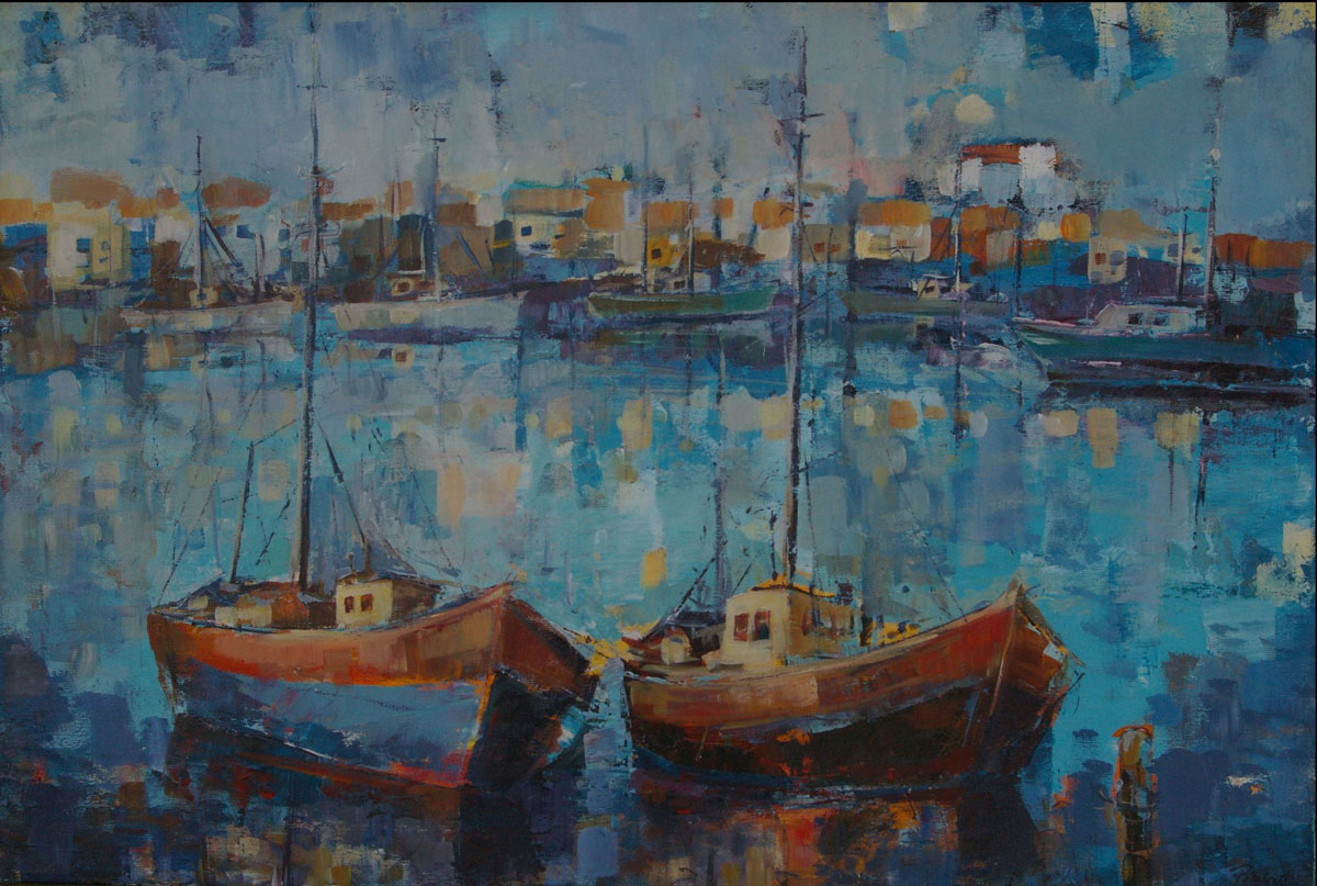 Dariusz Piekut: W porcie XVI | akryl, płótno, 53x78 cm | 2018