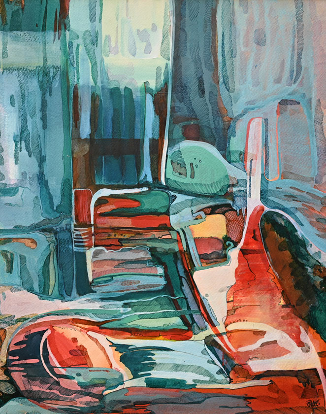 Dariusz Piekut: Wnętrze | akryl, ekolina, karton, 45 x 35 cm | 1995