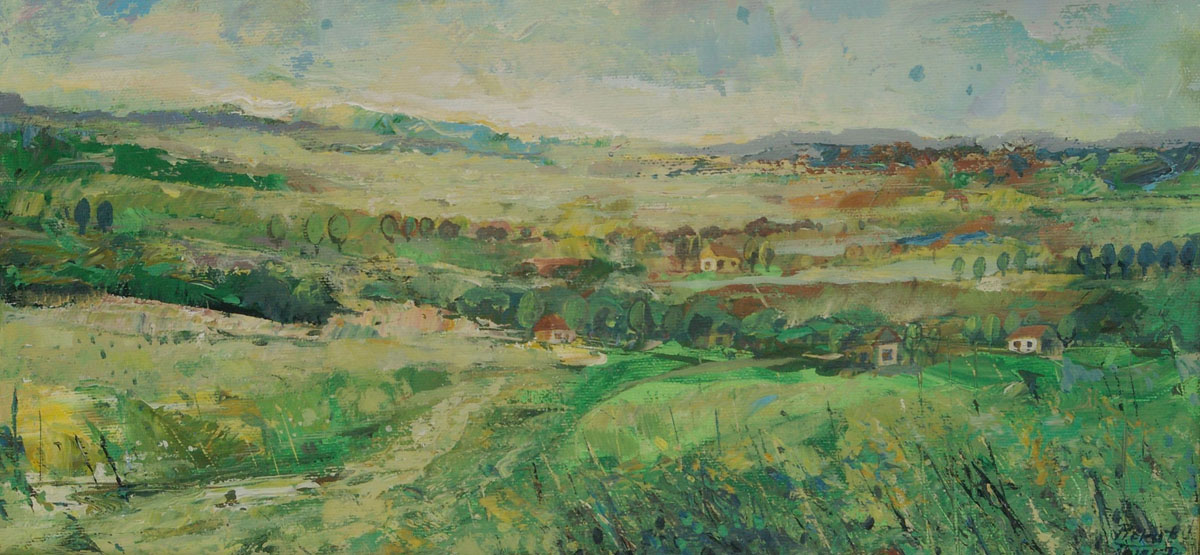 Dariusz Piekut: Na Roztoczu 55 | akryl, płótno, 22x45 cm | 2017